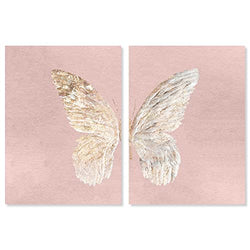 The Oliver Gal Artist Co. Fashion and Glam 'Gold Butterfly Glimmer Pink Blush Two Piece' Wings by Oliver Gal | Pink, Gold 2 Panel Wall Art | Canvas Wall Art | Ready to Hang Home Décor 2 - Piece Set , 24x36, 2pc set , 39729_24x36x2_CANV_XHD
