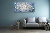 YHSKY ARTS Floral Canvas Wall Art Hand Painted Blue and White Heavy Textured Painting Modern Abstract Flower Pictures Contemporary Artwork for Living Room Bedroom Office Decoration