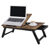 SONGMICS Laptop Desk for Bed or Sofa with Adjustable Tilting Top, Breakfast Serving Tray with Height Adjustable Folding Legs, Fits Screen Size up to 15.6 Inches, Floor Desk, Rustic Brown ULLD105B01