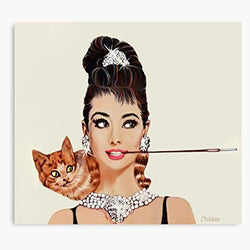 Actresses Vintage Audrey Art Hollywood 1950S People Iconic Female Stars Cat Old Movie Canvas Wall Art Printed Modern to Decoration for Living Room, Bedroom, Kitchen, Office, Hotel, Dining Room, Offi