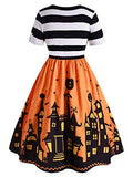 ROSE GAL Women's Plus Size Halloween Dress Funny Striped Pumpkin Halloween Costume Flared Dresses 3XL