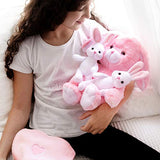 Bunny Toy for Girls 5 Pcs Set. Mommy, 2 Baby Rabbit Toys, XL Furry Bag and Baby Doll Blanket. Adorable Plush Gift Set 3 4 5 Year Old Girl, Stuffed Animal for Little Girls. Birthday, Christmas Age 2-8
