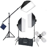 StudioFX 2400 Watt Softbox Continuous Photo Lighting Kit 16"x24" + Boom Arm and 6'x9' Black, White, Chromakey Green Backdrop with Support Stand for Photography Video Studio H9004SB-69BWG by Kaezi