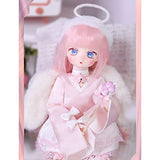 MEShape Cute BJD Doll 1/4 Resin SD Dolls Full Set Ball Jointed Doll Girls Surprise Gift with Pink Long Curly Hair + Clothes Set + Shoes + Headwear + Wing, 40.5cm/16in