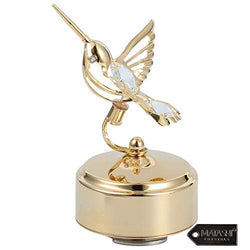 Matashi 24K Gold Plated Music Box with Crystal Studded Bee-Hummingbird Figurine, Decorative Tabletop Showpiece Centerpiece for Living Room Gift for Christmas Birthday Holiday Valentine's Day - Memory