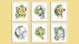 Safari Nursery Decor for Boys - Safari Animal Pictures Wall Art - Baby Room Animal Prints - Jungle Babies Wall Decor - Little Boys Room Art - SET OF 6-8x10 - UNFRAMED (Safari-Boys-No-Text-6)