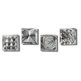 Statements2000 Mesmerizing Sleek Silver Contemporary Hand-Made Metallic Wall Accent with Abstract Multi-Design Etchings - Set of Four Home Decor, Modern Metal Wall Art - 4 Squares by Jon Allen