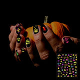 TailaiMei 12 Sheets Halloween Nail Stickers Glow in The Neon Luminous, Fluorescent Design Great for Party and Bar, Self-Adhesive Nail Art Decals DIY for Kids Women