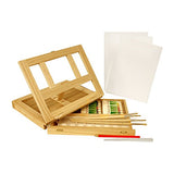 US Art Supply Wood Easel Box Set with 12 Colors, Canvas, 2-Brushes, Plastic Palette & Palette
