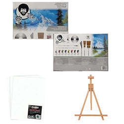 Bob Ross Master Artist Oil Paint Set Bundle with Wood Tabletop Travel Art Easel and Canvas Panels (3pk) - 12x16 (3 Items)