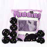 JILPAK Plush Pillow Throw Pillow, Removable Black Cat Stuffed Animals Plush Toys, Bag of Cat Plushies, Stuffed Cat Plush Pillow Gift for Kids Sofa Chair Decorative Pillow, 8 Cute Black Cat (Purple)
