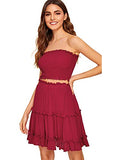 Floerns Women's 2 Piece Outfit Summer Tube Crop Top and Ruffle Skirt Sets Red-3 XS