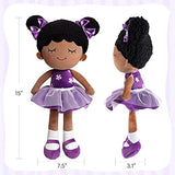 15" Soft Baby Doll Plush Toy - African American Doll Ballerina Doll Dressed in Purple for Girls