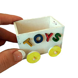 Toy Box on Wheels, Miniature Dollhouse Storage Chest Wooden Handmade Furniture