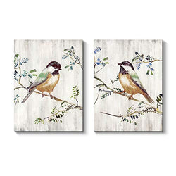 TAR TAR STUDIO Bird Canvas Wall Art Picture: Colorful Bird on Branch Painting on Canvas for Living Room (18''W x 24''H x 2 PCS)