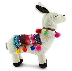 Decorae Plush Llama with Blanket and Pom-Poms, Stuffed Llama Shaped Decorative Pillow
