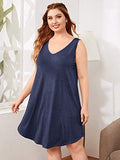 Romwe Women's Plus Size Summer Sundress Sleeveless Loose Casual T-Shirt Tank Dress Navy 3X