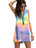 Romwe Women's Sleeveless V Neck Tie Dye Tunic Tops Casual Swing Tee Shirt Dress Multicolored XS