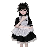 EVA BJD Dolls Black Maid 1/3 60cm Ball Jointed Doll Handmade Makeup Dress, White Boots, Wigs Full Set