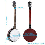 6-String Resonator Banjo Right Handed Back & Sides Sapele with Strings - Banjo String Instrument, Beginner Kit IHADA