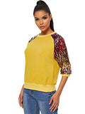 Romwe Women's 3/4 Sequin Flare Sleeve Crew Neck Fashion Pullovers Sweatshirt Yellow Small
