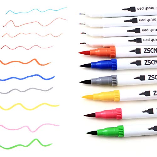 Art Coloring Brush Markers,ZSCM 36 Colors Duo Tip Calligraphy Marker  Journal Pens for Adult Coloring Books Drawing Journal Planner Calendar Art