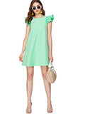 Romwe Women's Ruffle Trim Sleeve Summer Beach A Line Loose Swing Dress Green M