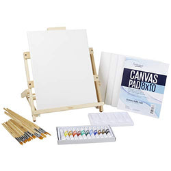 Artlicious - 35 Piece Complete Easel Set - Easel, Stretched Canvas, Acrylic Paints, Paint Brushes & Palette (35 Piece Set)