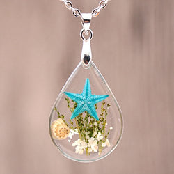 Chicer Pendant Real starfish Seashell Underwater Plant life Necklace, Cute Drop Water necklace