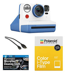 Polaroid Now Instant Film Camera (Blue) + Pack of Film + Microfiber Cloth