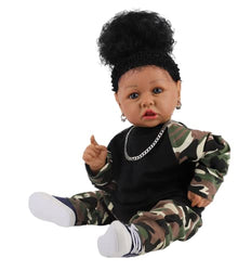 Reborn Baby Dolls Black Silicone Full Body22 inches Girl Doll with Real African American Doll Weighted Newborn Dolls Gift Set