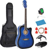 Smartxchoices 6 String 41" Full Size Acoustic Guitar Cutaway Wooden Guitar Set w/Gig Bag Strap, Tuner, Capo,Extra Strings Set Pick for Kids Beginners Starter Adult Youths Students Right-handed (Blue)