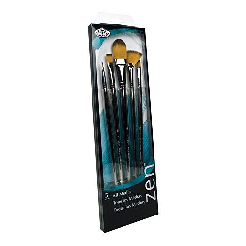 Royal & Langnickel, Zen Series 43, Set of 5 Brushes, Long Handle, Synthetic Filament, Filbert 2 &
