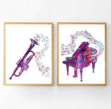 CRPBKU Watercolor Music Wall Art Print - Music Vide or Classroom Decor - Piano, Violin, Saxophone, Guitar Musical Notes Painting - Fashion Canvas Art Picture for Music Room Decoration(Unframed,8"X10")