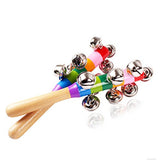 6 Pcs Vivid Color Rainbow Handle Wooden Bells Jingle Stick Shaker Rattle Baby Kids Children Musical Toys