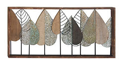 Deco 79 Metal Leaf Varying Texture Wall Decor with Wood Frame, 47" x 3" x 22", Brown