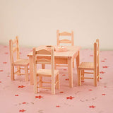 JIDAFANG-US 5 Pcs/Set Dollhouse Wooden Table and Chairs 1/12 Mini Table and Chairs Set Doll House Wooden Furniture Decor