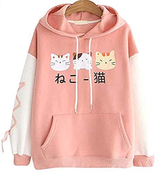 CRB Fashion Cosplay Anime Bunny Emo Girls Cat Bear Ears Emo Bear Top Shirt Pullover Sweater Hoodie (Cat Pink #8)