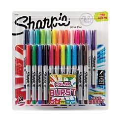 Sharpie(R) Color Burst Permanent Markers, Ultra-Fine Point, Assorted Colors, Pack Of 24