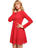 Romwe Women's Scalloped Hem Stretchy Knit Flared Skater A-Line Dress Red XL