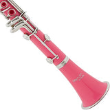 Mendini ABS B Flat Clarinet with 2 Barrels, Case, Stand, Pocketbook, Mouthpiece, 10 Reeds and More (Pink)