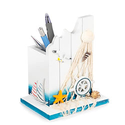 Pen Holder - Sailing Themed Pencil Organizers Wooden Desk Decor for Office 1 Pack Nautical Rudder Supplies Pen Container Wanju Mediterranean Style