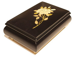 Black Floral Italian inlaid musical jewelry box in elegant matte finish with customizable tune