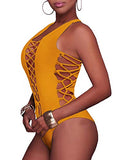 Holipick Women Yellow Sexy One Piece Swimsuits Lace up Plunge Monokini Criss Cross Bathing Suits Strappy Cross Back Swimwear L