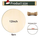 FSWCCK 8 PCS 12 Inch Blank Wood Circles for Crafts, Unfinished Wood Slices Front Door Decor Round Wooden Hanging Sign with Twine for DIY Crafts Christmas, Painting, Home, Party, Holiday Decor