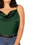Romwe Women's Plus Size Draped Neck Casual Spaghetti Strap Satin Cami Tank Top Green 4X Plus