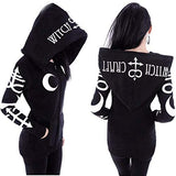 LISTHA Womens Loose Gothic Punk Long Sleeve Hooded Print Black Cardigan Jacket Coat