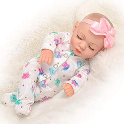 Ecore Fun 10 inch Newborn Reborn Baby Girl Doll and Clothes Set Realistic Washable Silicone Baby Doll with Soft White Elephant Pattern Clothes and Headband