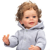 ROSHUAN Reborn Baby Boy 22 inch Anatomically Correct Baby Boy Doll Silicone Full Body Realistic Boy Toddler Baby Dolls Curly Hair with Teeth for Boys Girls Gift