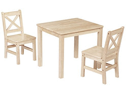 eHemco Kids Table and 2 Chairs Set Solid Hard Wood (Unfinished)